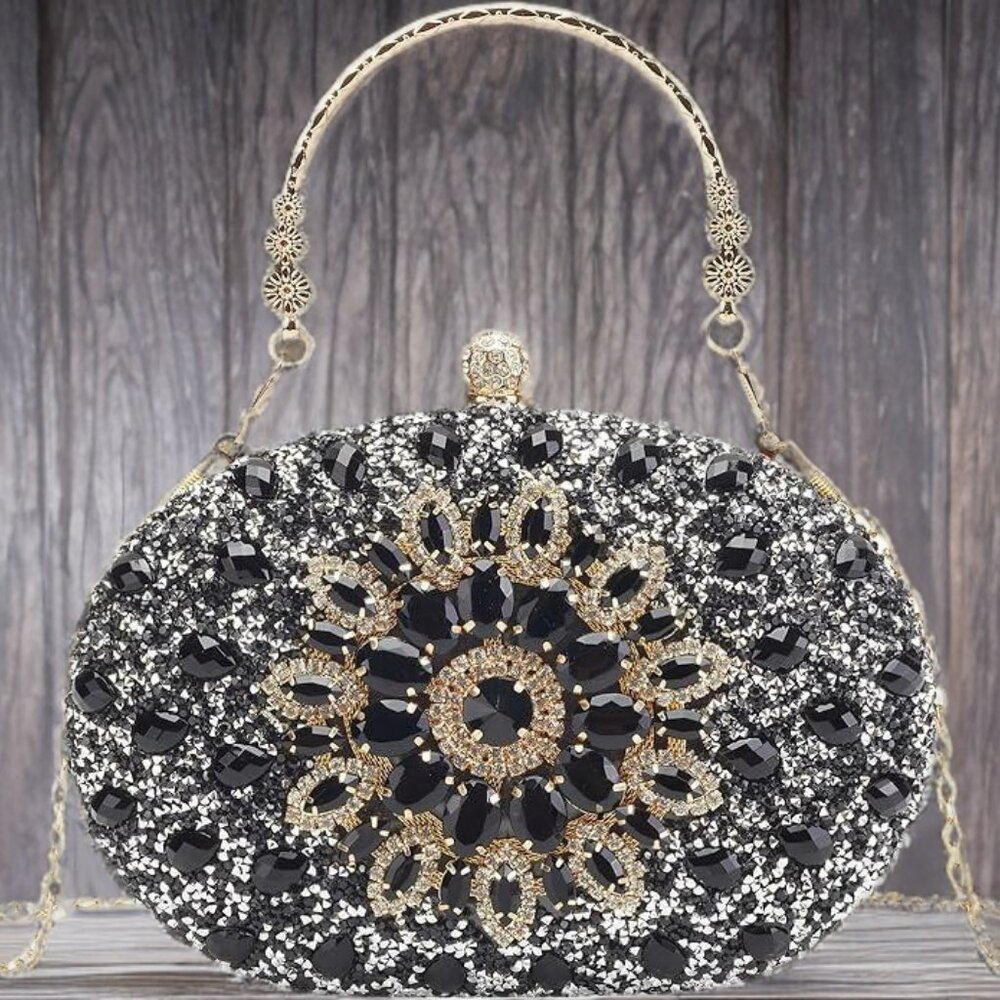 Evening Clutch Wedding Bag Black Purse Bridal Handbag Party Prom Ladies Fashion - Picture 6 of 10